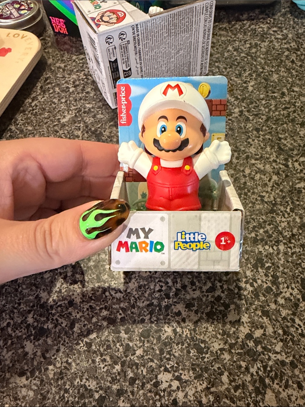 B70 NIB Fisher-Price My Mario Little People Figure - Fire Mario HTF NIB